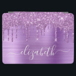 Dripping Glitter Monogram Purple iPad Air Cover<br><div class="desc">Custom elegant and girly ipad cover featuring purple faux glitter dripping against a purple faux metallic foil background. Monogram with your name in a stylish white script with swashes.</div>