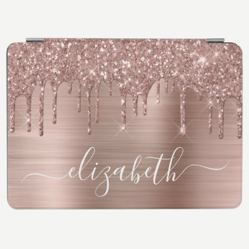 Dripping Glitter Monogram Rose Gold iPad Air Cover