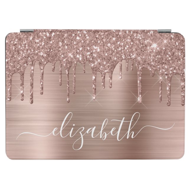 Dripping Glitter Monogram Rose Gold iPad Air Cover (Horizontal)