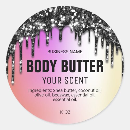Dripping Glitter Oil Slick Body Butter Labels