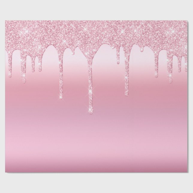 Dripping Glitter Pink Wrapping Paper (Flat)