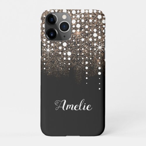 Dripping Glitter Rain Golden Sequins Sparkle Black iPhone 11Pro Case