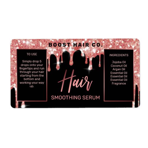 Dripping Glitter Rose Gold Black Hair Serum Labels