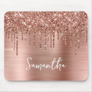 Dripping Glitter Rose Gold Glam Mouse Pad