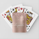 Dripping Glitter Rose Gold Monogram Playing Cards<br><div class="desc">Custom elegant and girly playing cards featuring rose gold  faux glitter dripping against a rose gold faux metallic foil background. Monogram with your name in a stylish white script with swashes.</div>