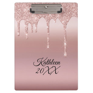 Dripping Glitter Rose Gold Personalized Clipboard