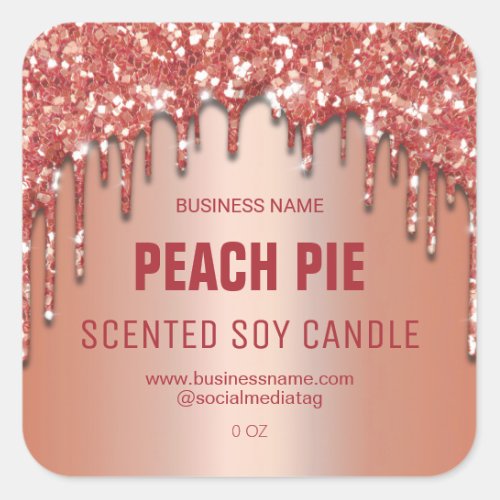 Dripping Glitter Rose Gold Soy Candle Labels