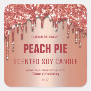 Dripping Glitter Rose Gold Soy Candle Labels