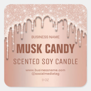 Dripping Glitter Rose Gold Soy Candle Labels