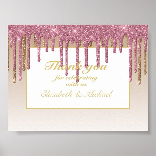 Dripping Glitter Rose Pink Gold Girls THANK YOU Poster