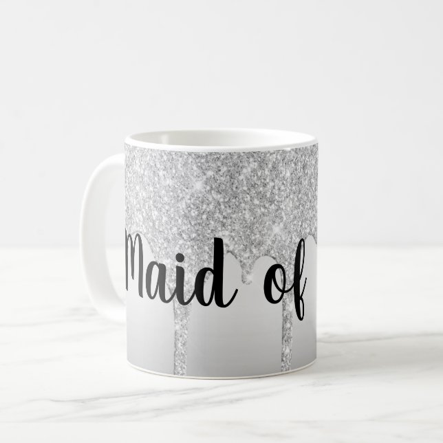 Dripping Glitter Silver Maid of Honor Coffee Mug (Front Left)