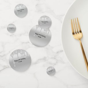 Dripping Glitter Silver Personalized Birthday Confetti