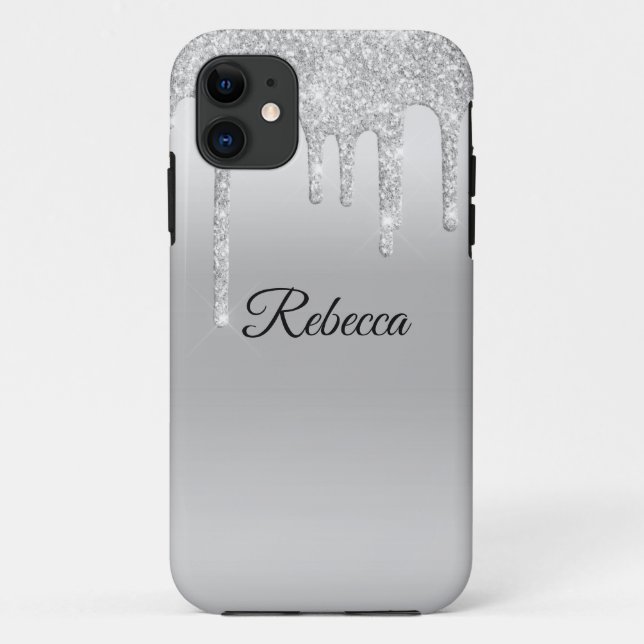 Dripping Glitter Silver Personalized Case-Mate iPhone Case (Back)