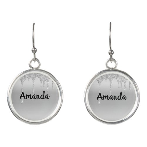 Dripping Glitter Silver Personalized Earrings Gift