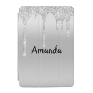 Dripping Glitter Silver Personalized iPad Mini Cover