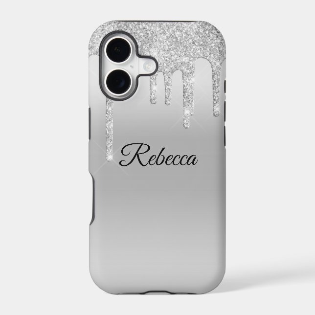 Dripping Glitter Silver Personalized Iphone Case (Back)
