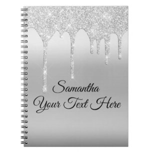 Dripping Glitter Silver Personalized Notebook