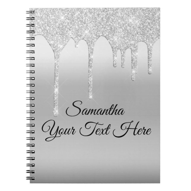 Dripping Glitter Silver Personalized Notebook (Front)