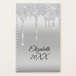 Dripping Glitter Silver Personalized Planner