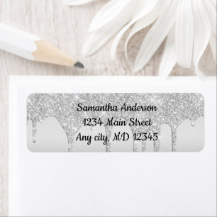 Dripping Glitter Silver Return Address Label