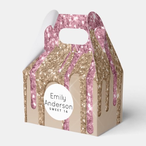 Dripping Glitter Sweet16 Rose Gold Pink 16th Party Favor Boxes