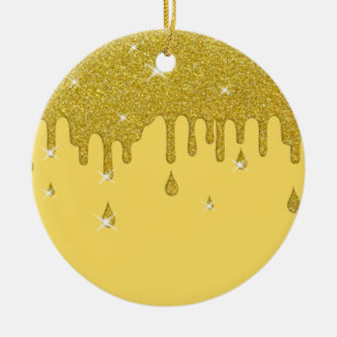 Dripping Gold Glitter Effect & Sparkles Ceramic Ornament