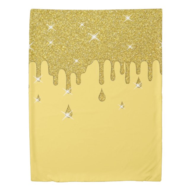 Dripping Gold Glitter Effect & Sparkles Duvet Cover (Front)
