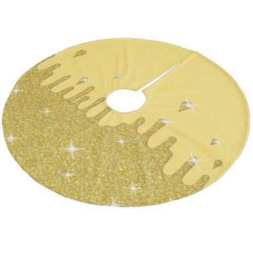 Dripping Gold Glitter Effect  Sparkles Fleece Tree Skirt