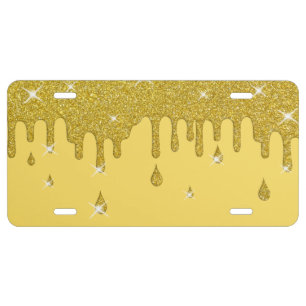 Dripping Gold Glitter Effect & Sparkles License Plate