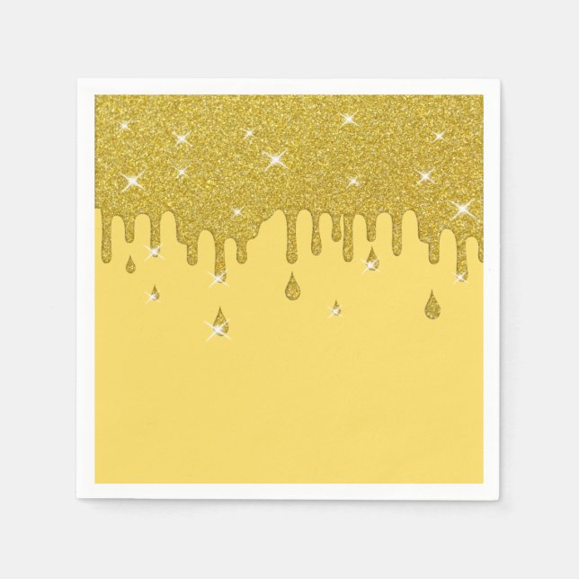 Dripping Gold Glitter Effect & Sparkles Napkins (Front)