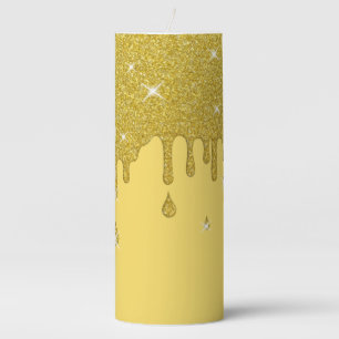 Dripping Gold Glitter Effect & Sparkles Pillar Candle