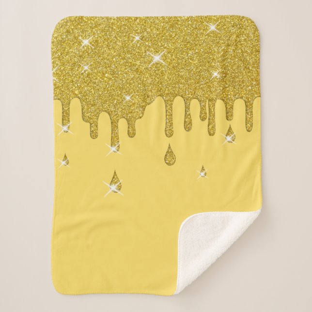 Dripping Gold Glitter Effect & Sparkles Sherpa Blanket (Front)