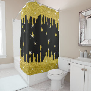 Dripping Gold Glitter Effect & Sparkles Shower Curtain