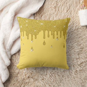 Dripping Gold Glitter Effect & Sparkles Throw Pillow
