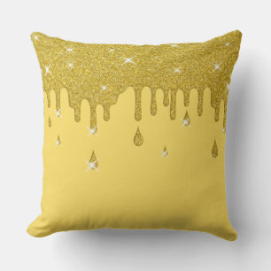 Dripping Gold Glitter Effect & Sparkles Throw Pillow