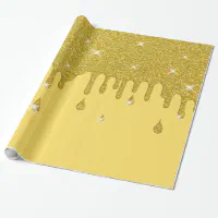 Black gold glitter drips sparkle glam wrapping paper, Zazzle