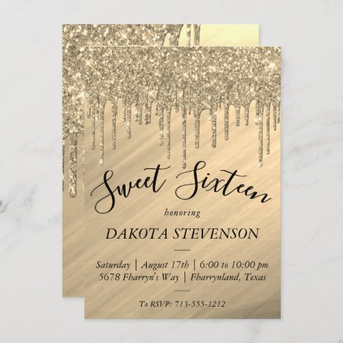 Dripping Gold Glitter  Elegant Melt Sweet Sixteen Invitation