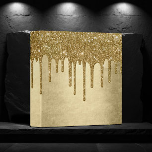 Dripping Gold Glitter Faux Sparkle Sheen Custom 3 Ring Binder