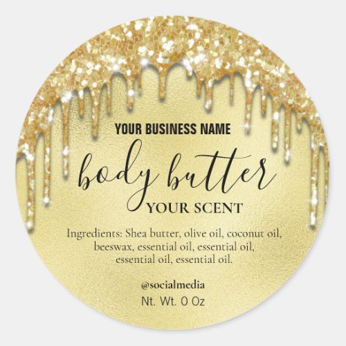 Dripping Gold Glitter Foil Body Butter Labels