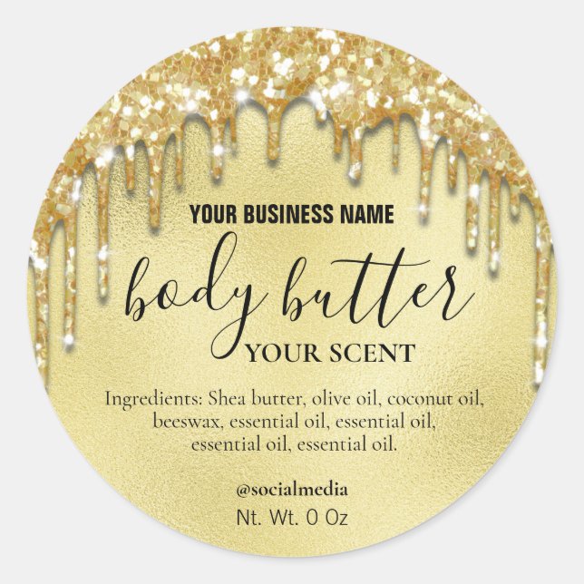 Dripping Gold Glitter Foil Body Butter Labels (Front)