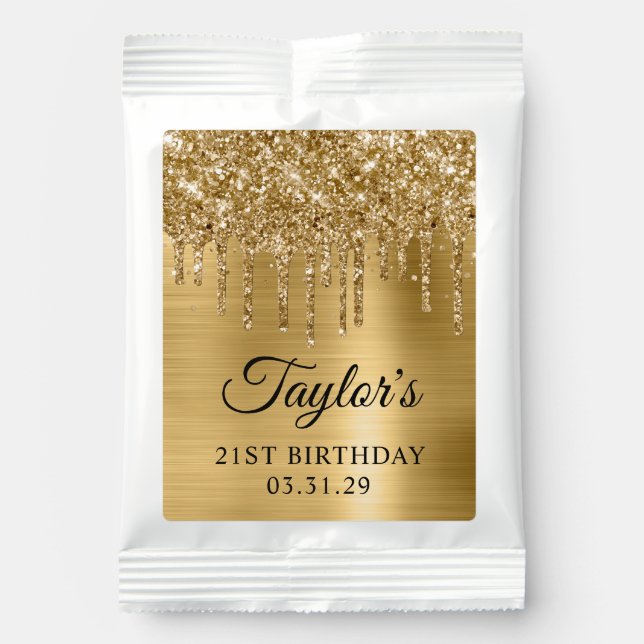Dripping Gold Glitter Glam 21st Birthday Margarita Drink Mix (Front)
