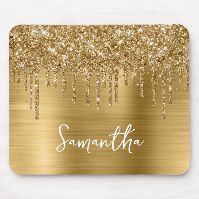 Dripping Gold Glitter Glam Mouse Pad (Front)