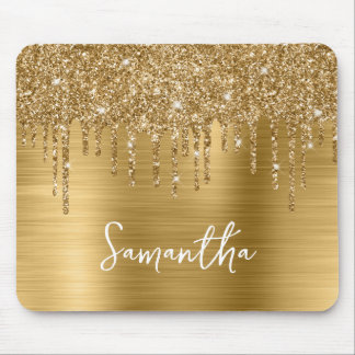 Dripping Gold Glitter Glam Name Mouse Pad