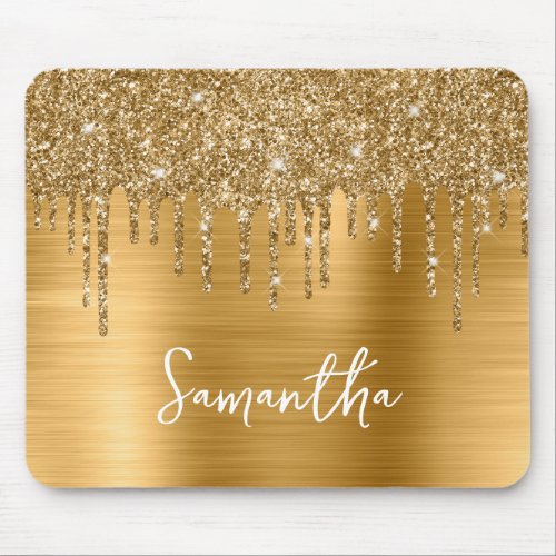Dripping Gold Glitter Glam Name Mouse Pad