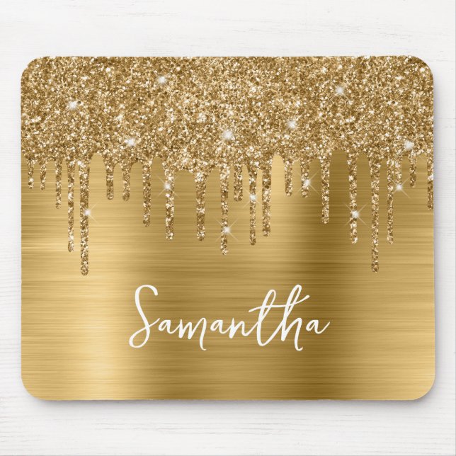Dripping Gold Glitter Glam Name Mouse Pad (Front)