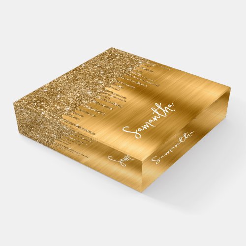 Dripping Gold Glitter Glam Name Paperweight
