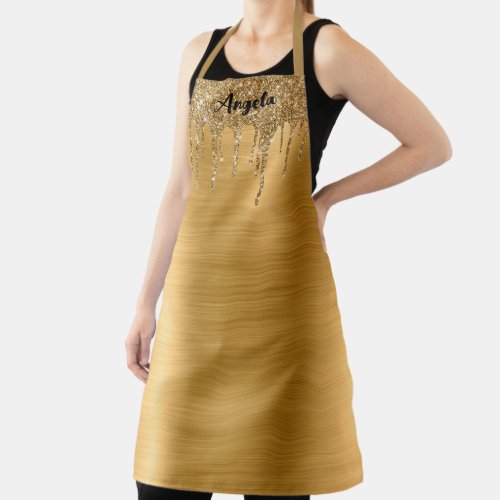 Dripping Gold Glitter Glam Personalized L Apron
