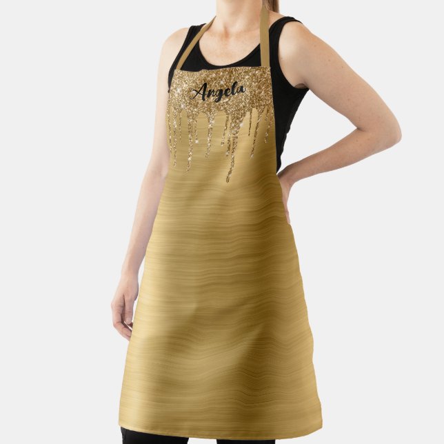 Dripping Gold Glitter Glam Personalized L Apron (Insitu)