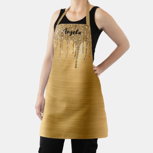 Dripping Gold Glitter Glam Personalized M Apron