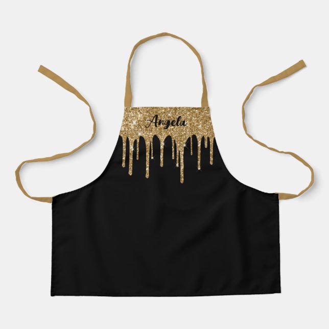 Dripping Gold Glitter Glam Personalized S Apron (Front)